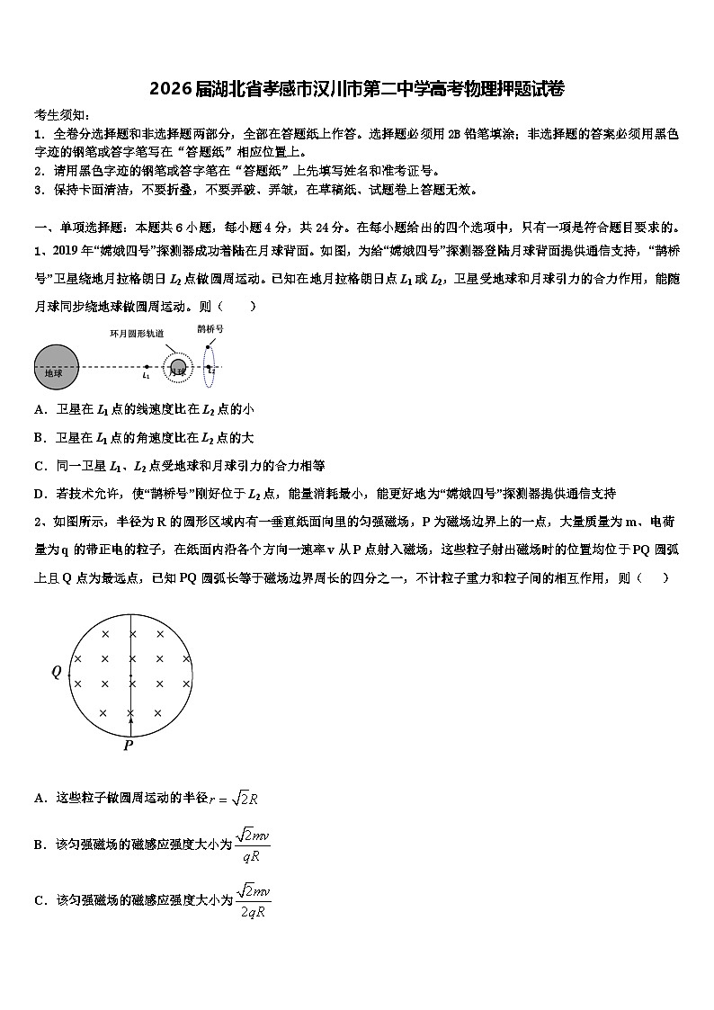 2026届湖北省孝感市汉川市第二中学高考物理押题试卷含解析第1页