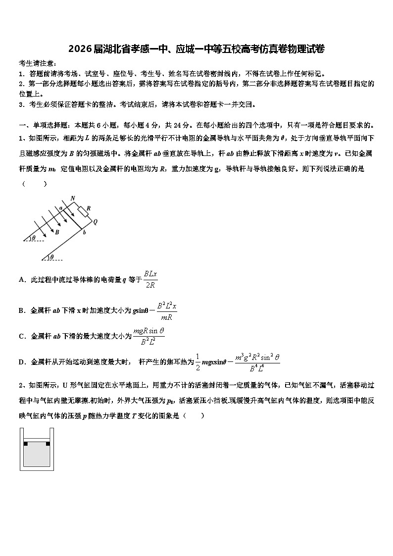 2026届湖北省孝感一中、应城一中等五校高考仿真卷物理试卷含解析第1页