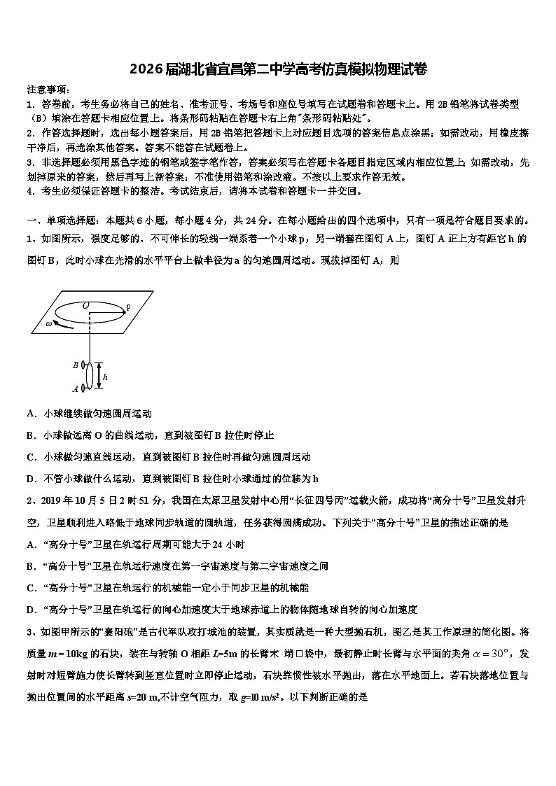 2026届湖北省宜昌第二中学高考仿真模拟物理试卷含解析第1页
