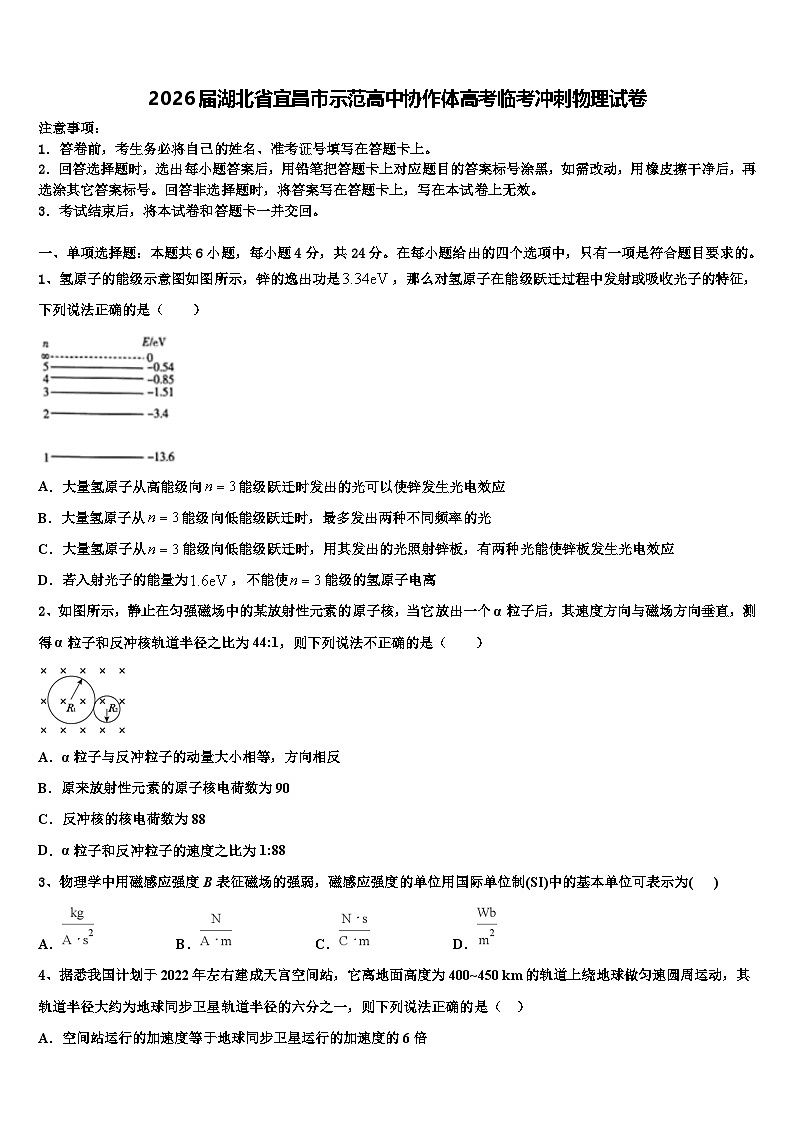 2026届湖北省宜昌市示范高中协作体高考临考冲刺物理试卷含解析第1页