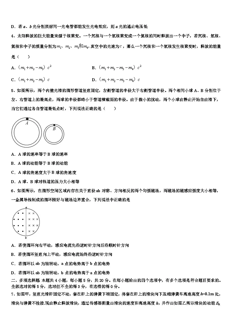 2026届湖北省孝感一中、应城一中等五校高三考前热身物理试卷含解析第2页