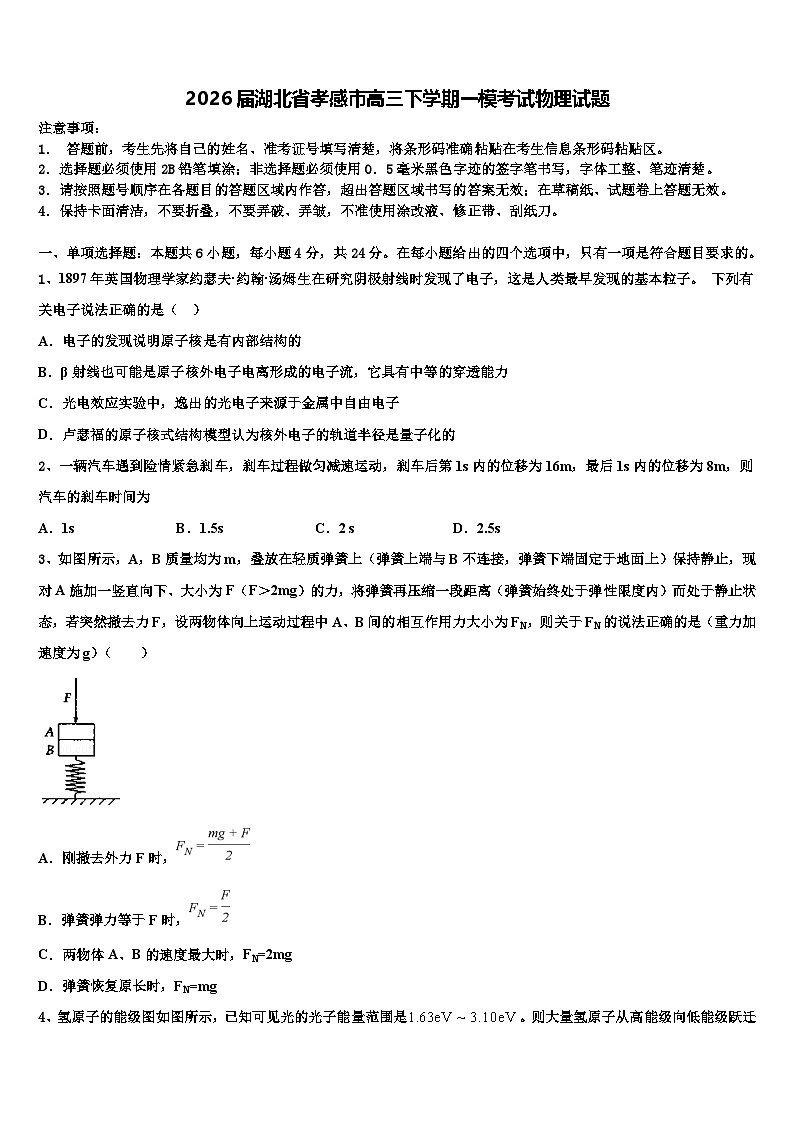 2026届湖北省孝感市高三下学期一模考试物理试题含解析第1页