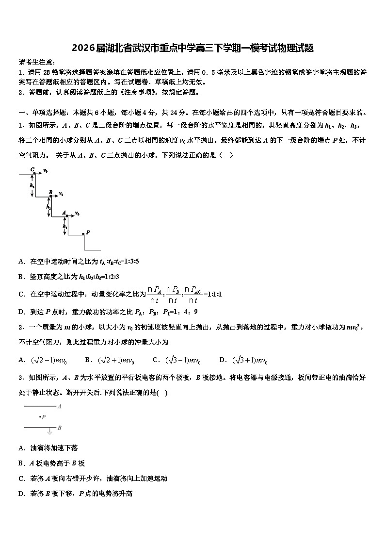 2026届湖北省武汉市重点中学高三下学期一模考试物理试题含解析第1页