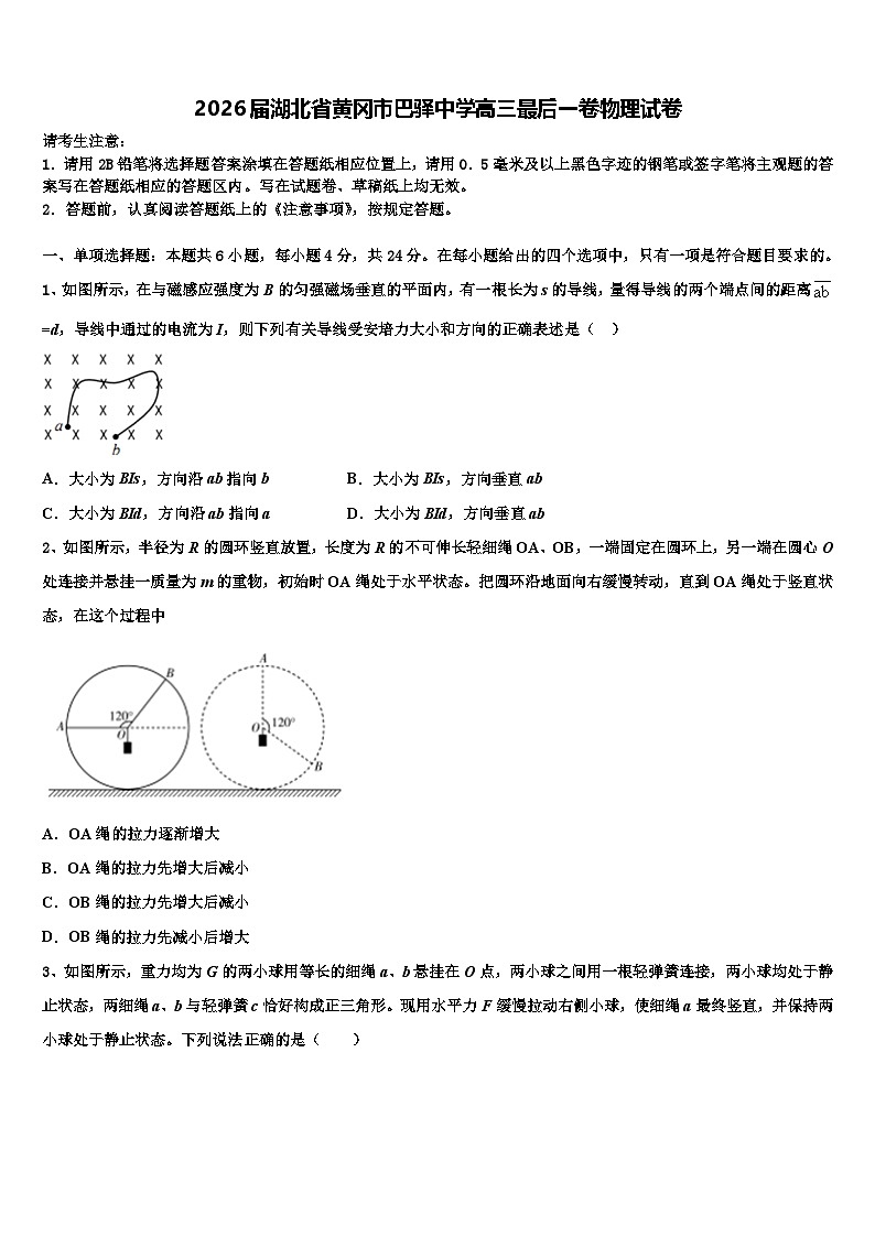 2026届湖北省黄冈市巴驿中学高三最后一卷物理试卷含解析第1页