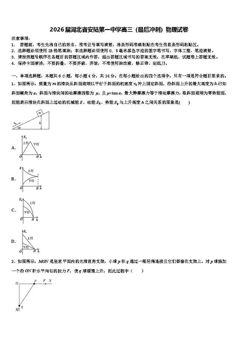 2026届湖北省安陆第一中学高三（最后冲刺）物理试卷含解析第1页