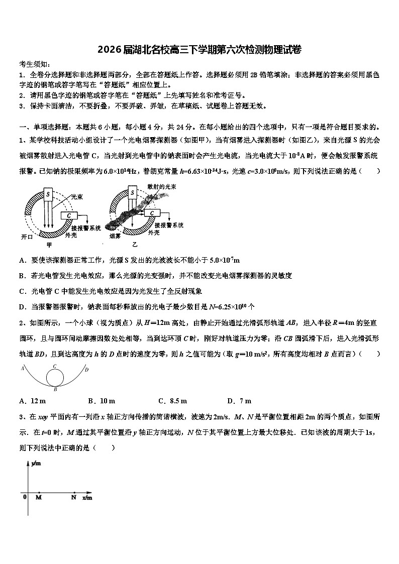 2026届湖北名校高三下学期第六次检测物理试卷含解析第1页