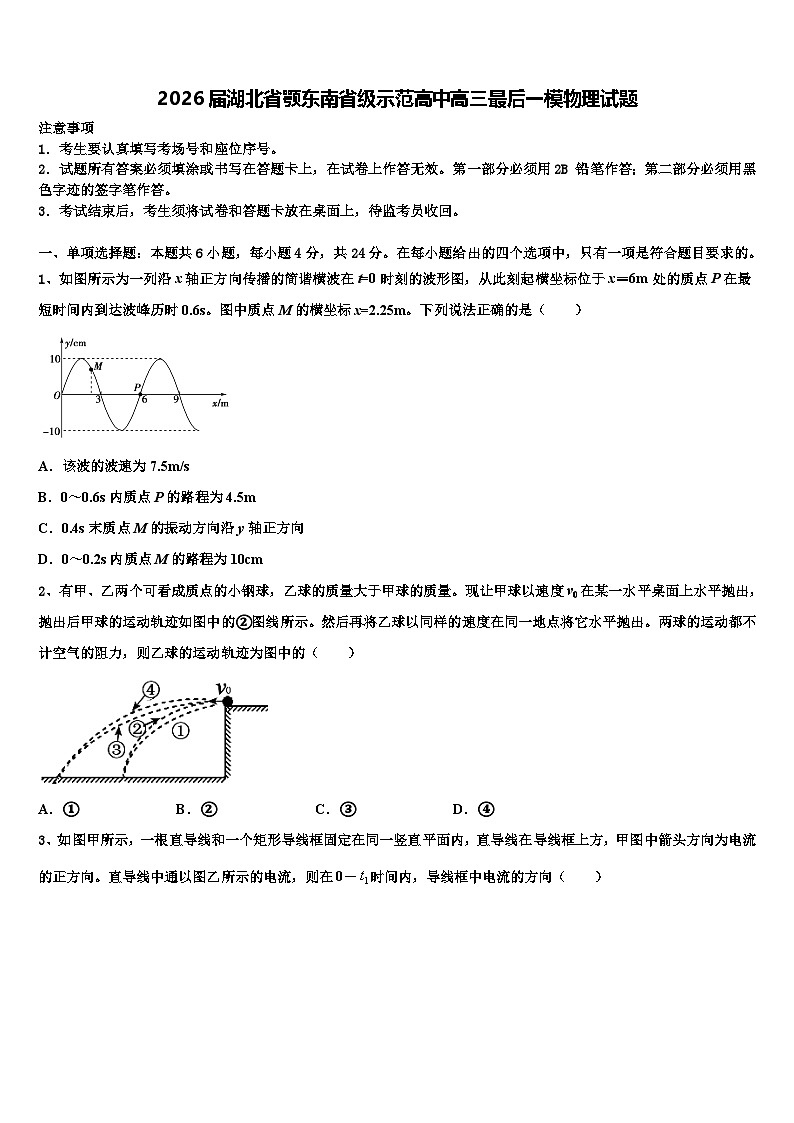 2026届湖北省颚东南省级示范高中高三最后一模物理试题含解析第1页