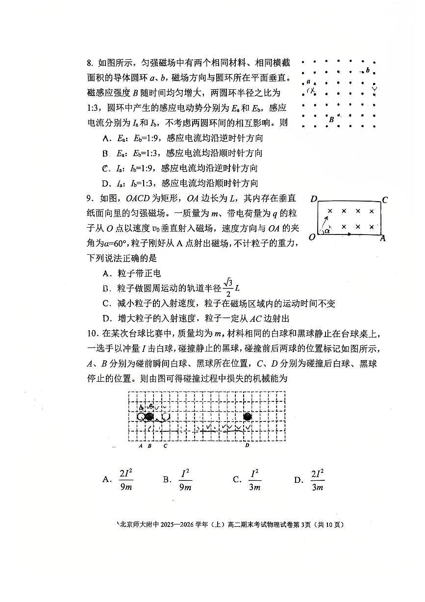 2026北京北师大附中高二（上）期末物理试卷   无答案第3页