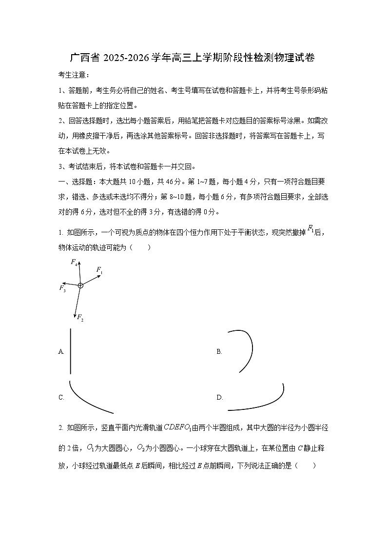 2025-2026学年广西省高三上学期阶段(月考)性检测物理试卷（学生版）第1页