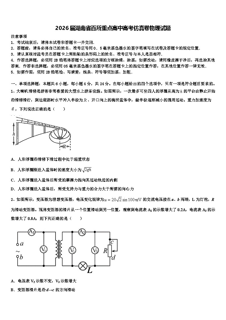 2026届湖南省百所重点高中高考仿真卷物理试题含解析第1页