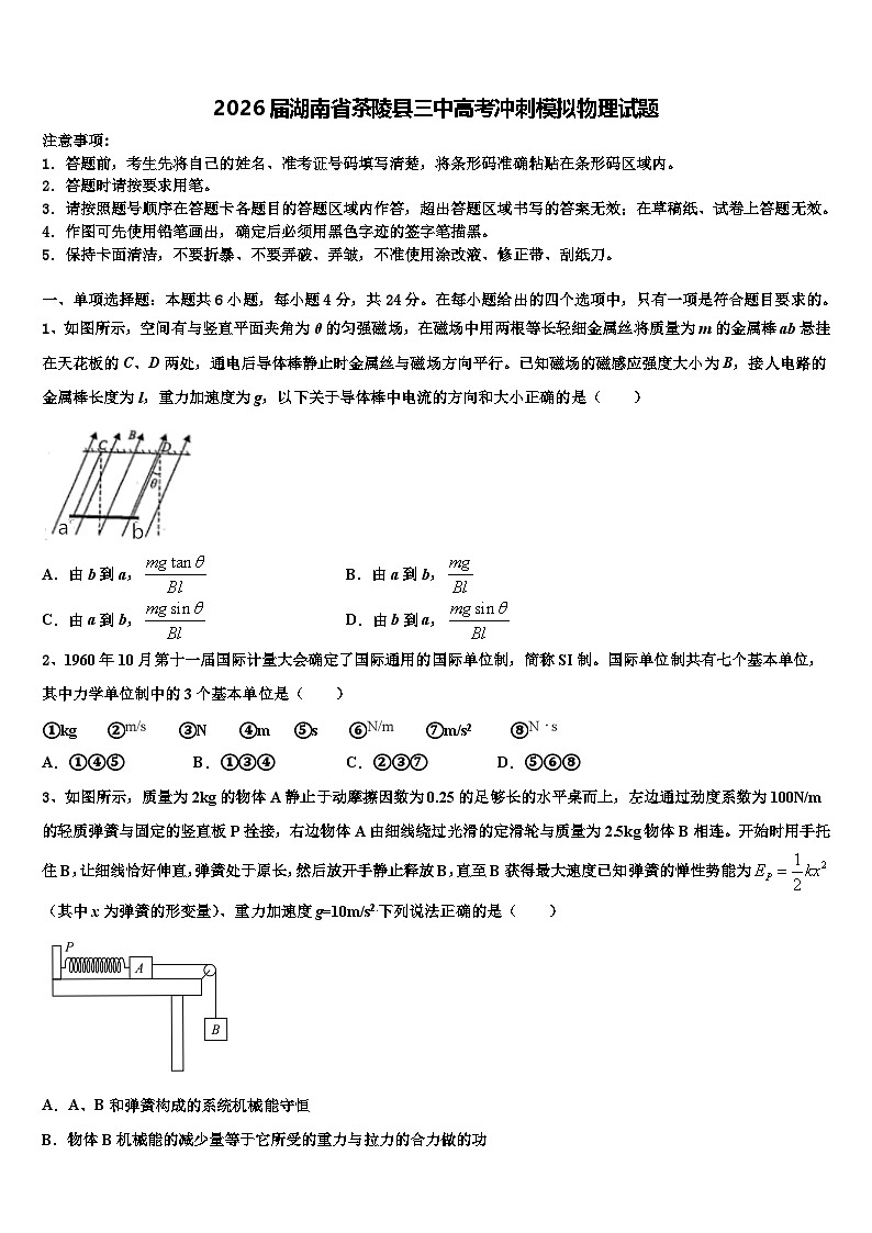 2026届湖南省茶陵县三中高考冲刺模拟物理试题含解析第1页