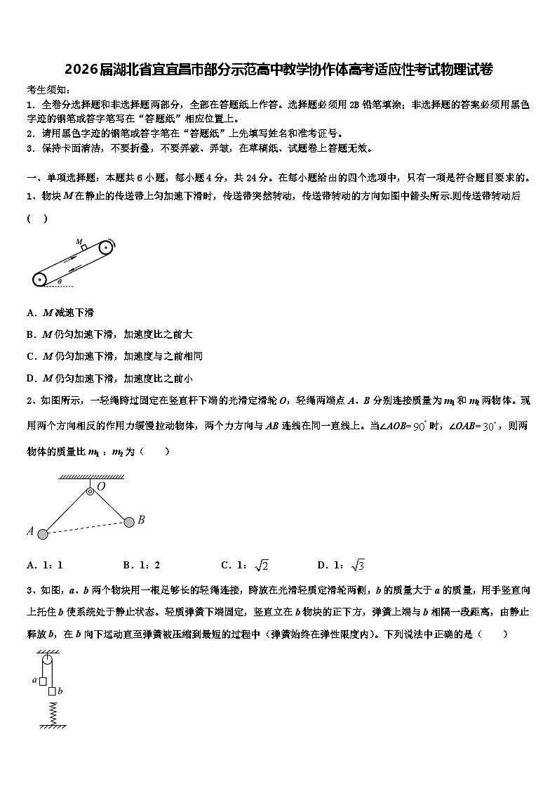 2026届湖北省宜宜昌市部分示范高中教学协作体高考适应性考试物理试卷含解析第1页