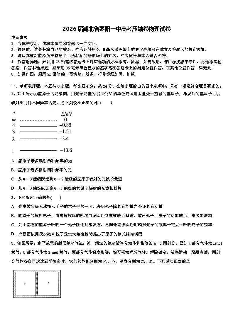 2026届湖北省枣阳一中高考压轴卷物理试卷含解析第1页
