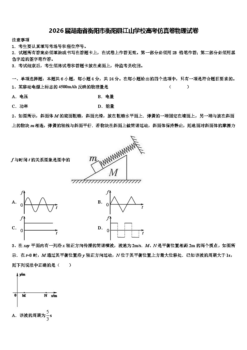 2026届湖南省衡阳市衡阳县江山学校高考仿真卷物理试卷含解析第1页