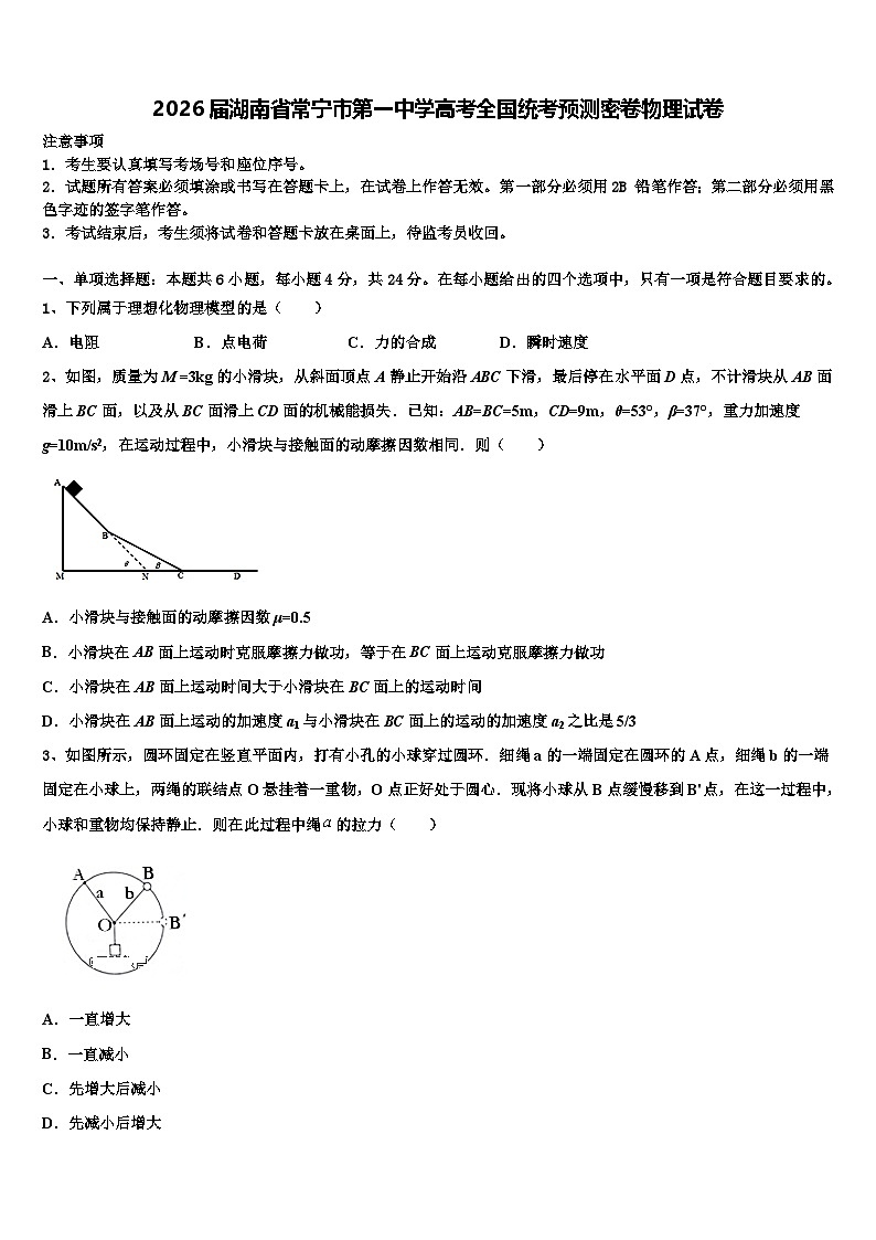 2026届湖南省常宁市第一中学高考全国统考预测密卷物理试卷含解析第1页