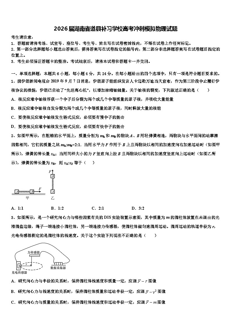 2026届湖南省道县补习学校高考冲刺模拟物理试题含解析第1页