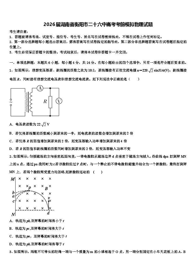 2026届湖南省衡阳市二十六中高考考前模拟物理试题含解析第1页