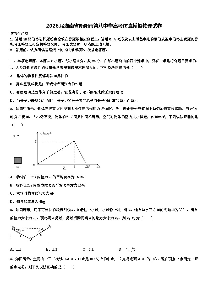 2026届湖南省衡阳市第八中学高考仿真模拟物理试卷含解析第1页