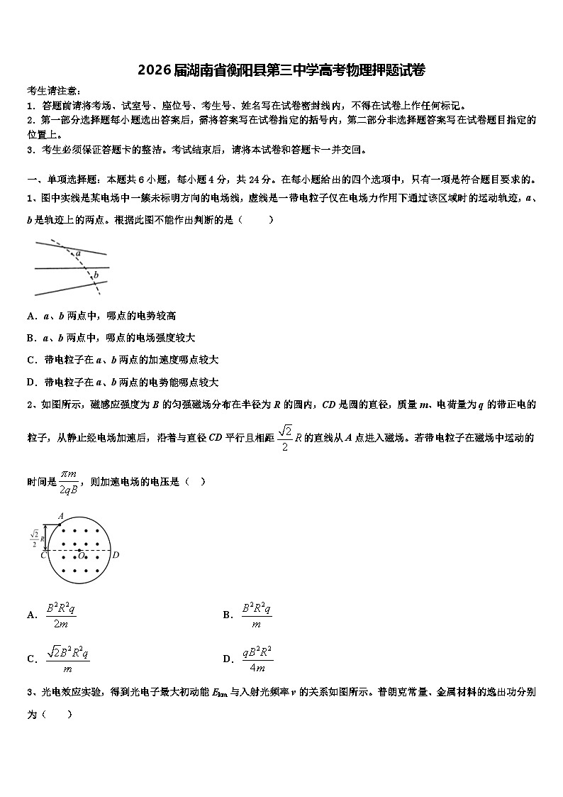 2026届湖南省衡阳县第三中学高考物理押题试卷含解析第1页