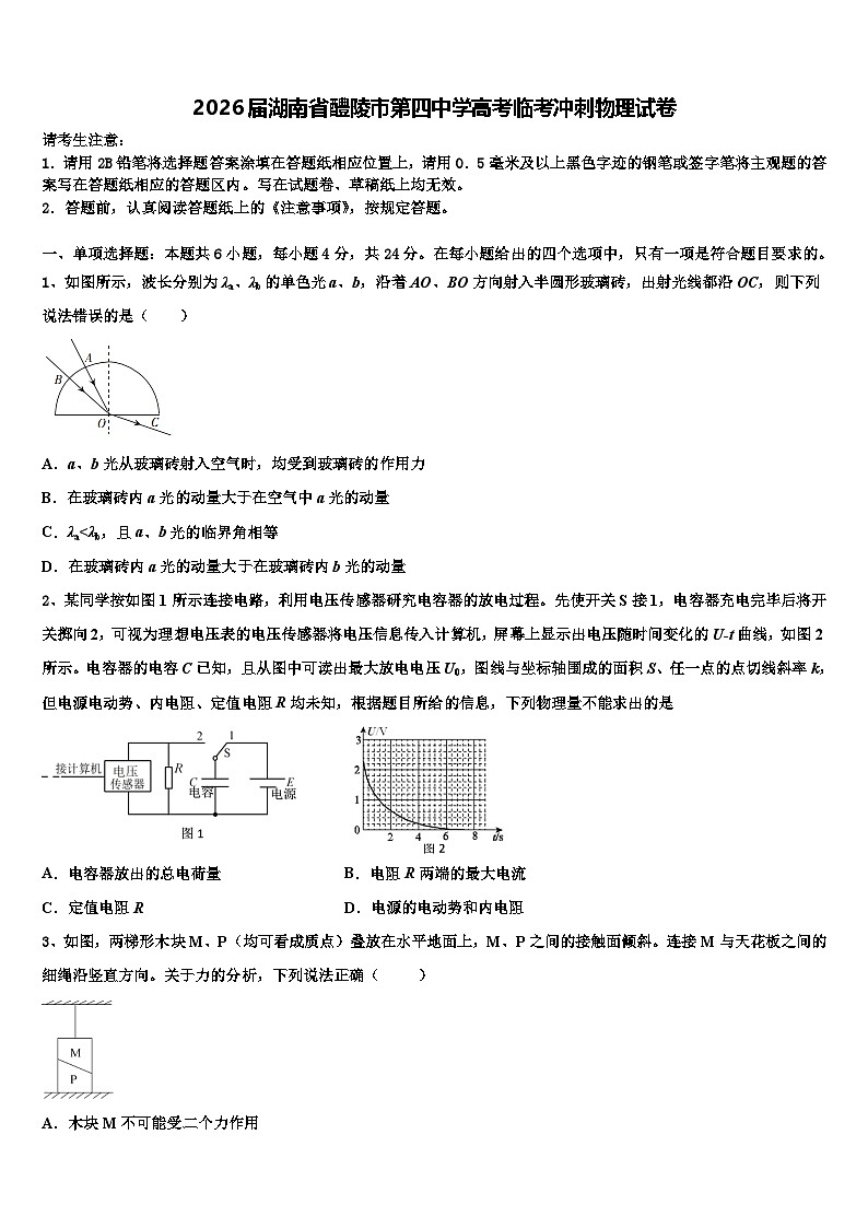 2026届湖南省醴陵市第四中学高考临考冲刺物理试卷含解析第1页