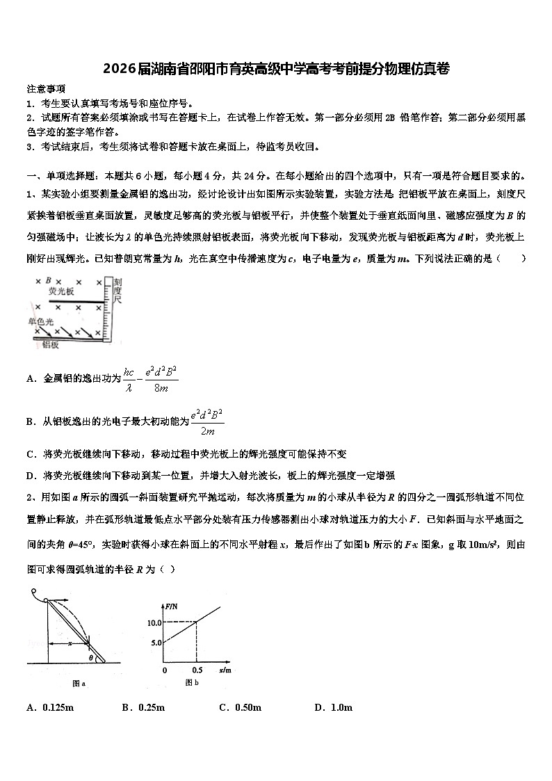 2026届湖南省邵阳市育英高级中学高考考前提分物理仿真卷含解析第1页