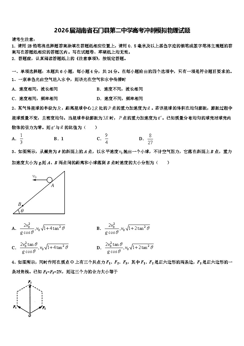 2026届湖南省石门县第二中学高考冲刺模拟物理试题含解析第1页