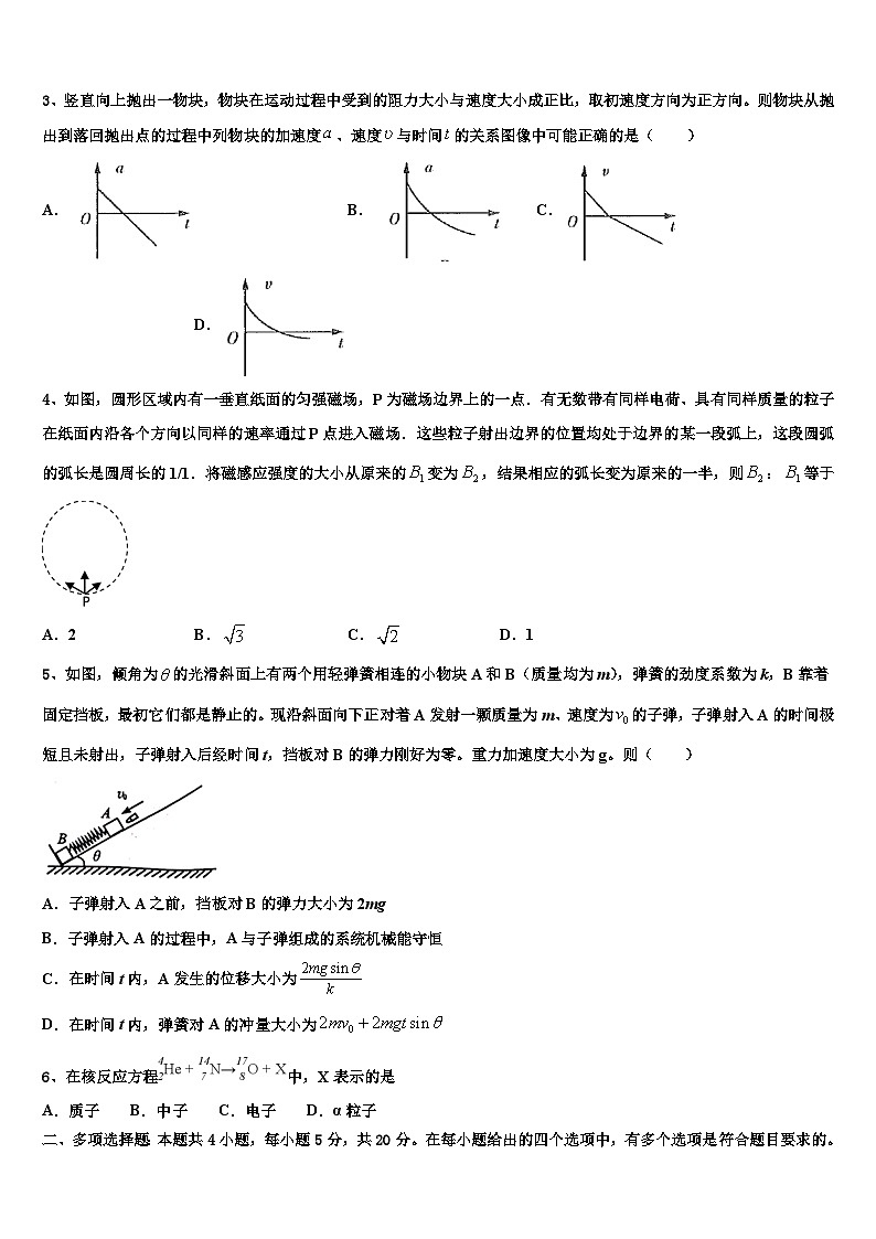 2026届湖南省永州市双牌县第二中学高三考前热身物理试卷含解析第2页