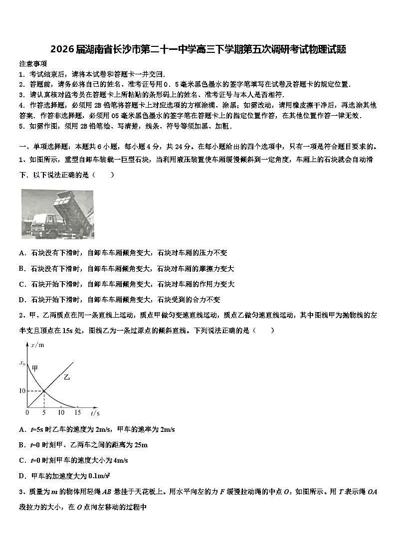 2026届湖南省长沙市第二十一中学高三下学期第五次调研考试物理试题含解析第1页