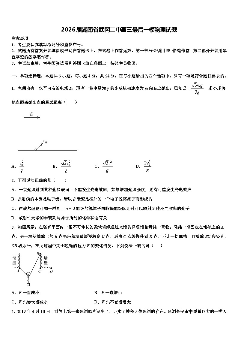 2026届湖南省武冈二中高三最后一模物理试题含解析第1页
