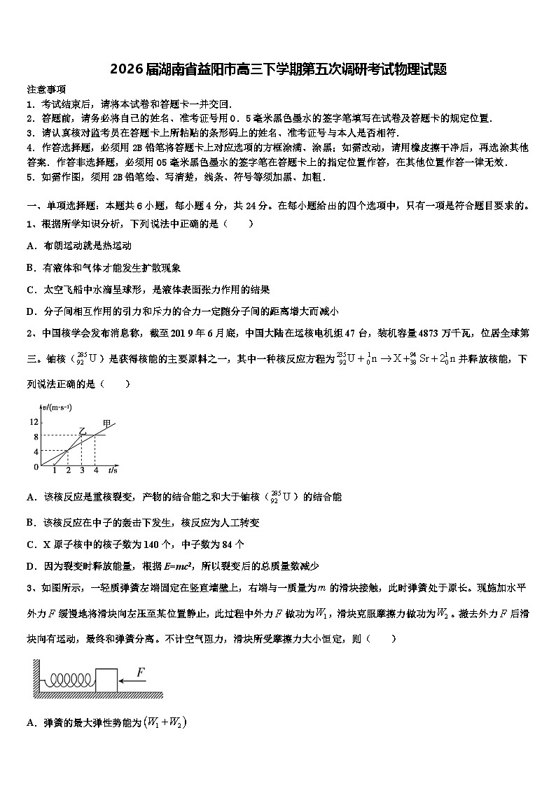 2026届湖南省益阳市高三下学期第五次调研考试物理试题含解析第1页