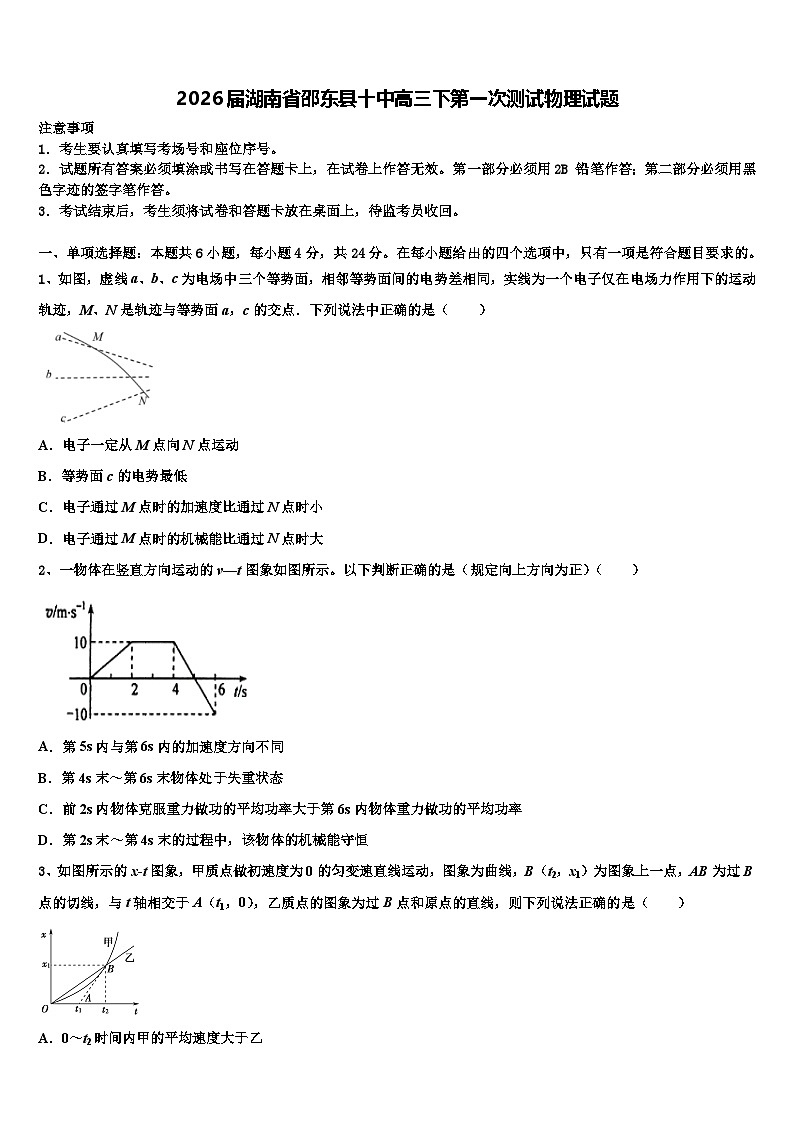 2026届湖南省邵东县十中高三下第一次测试物理试题含解析第1页