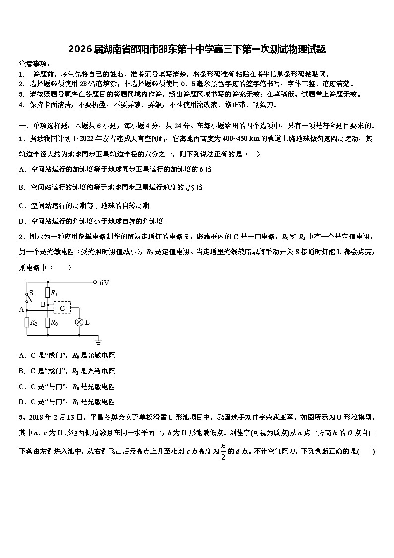 2026届湖南省邵阳市邵东第十中学高三下第一次测试物理试题含解析第1页