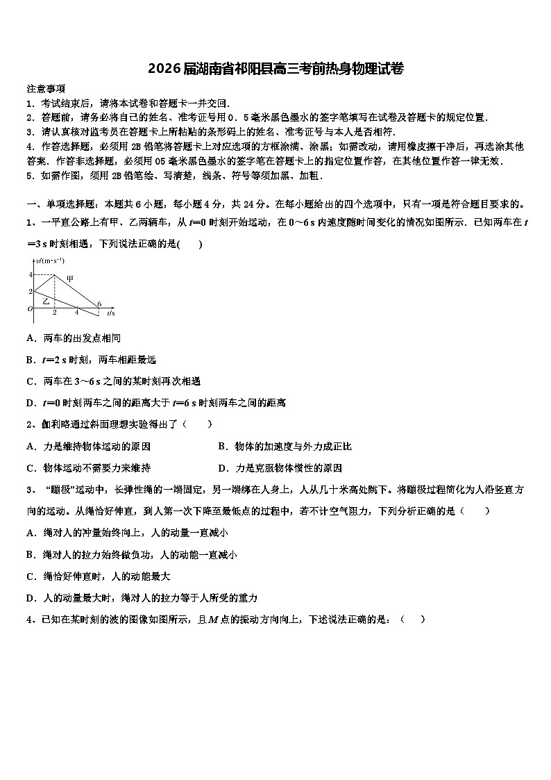 2026届湖南省祁阳县高三考前热身物理试卷含解析第1页