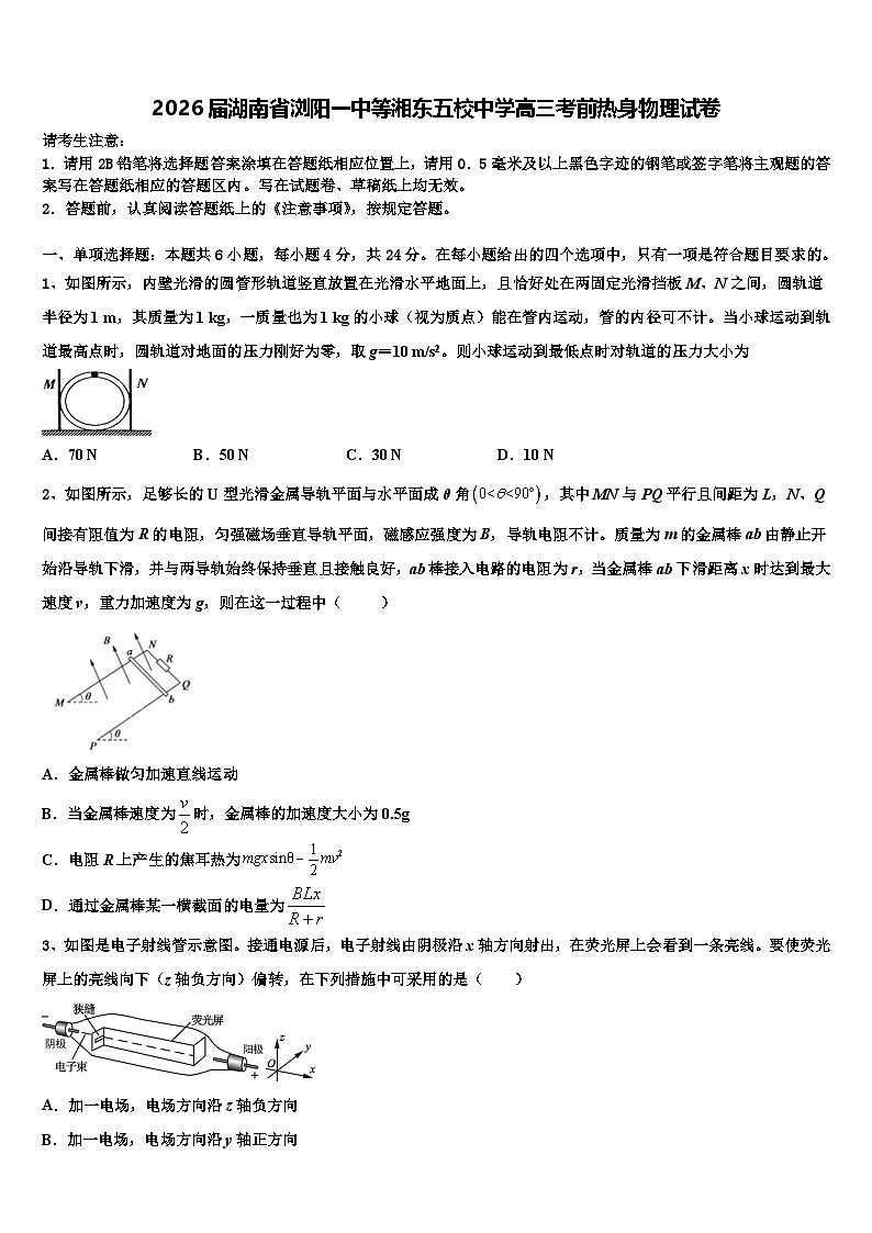 2026届湖南省浏阳一中等湘东五校中学高三考前热身物理试卷含解析第1页