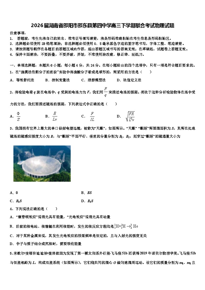 2026届湖南省邵阳市邵东县第四中学高三下学期联合考试物理试题含解析第1页