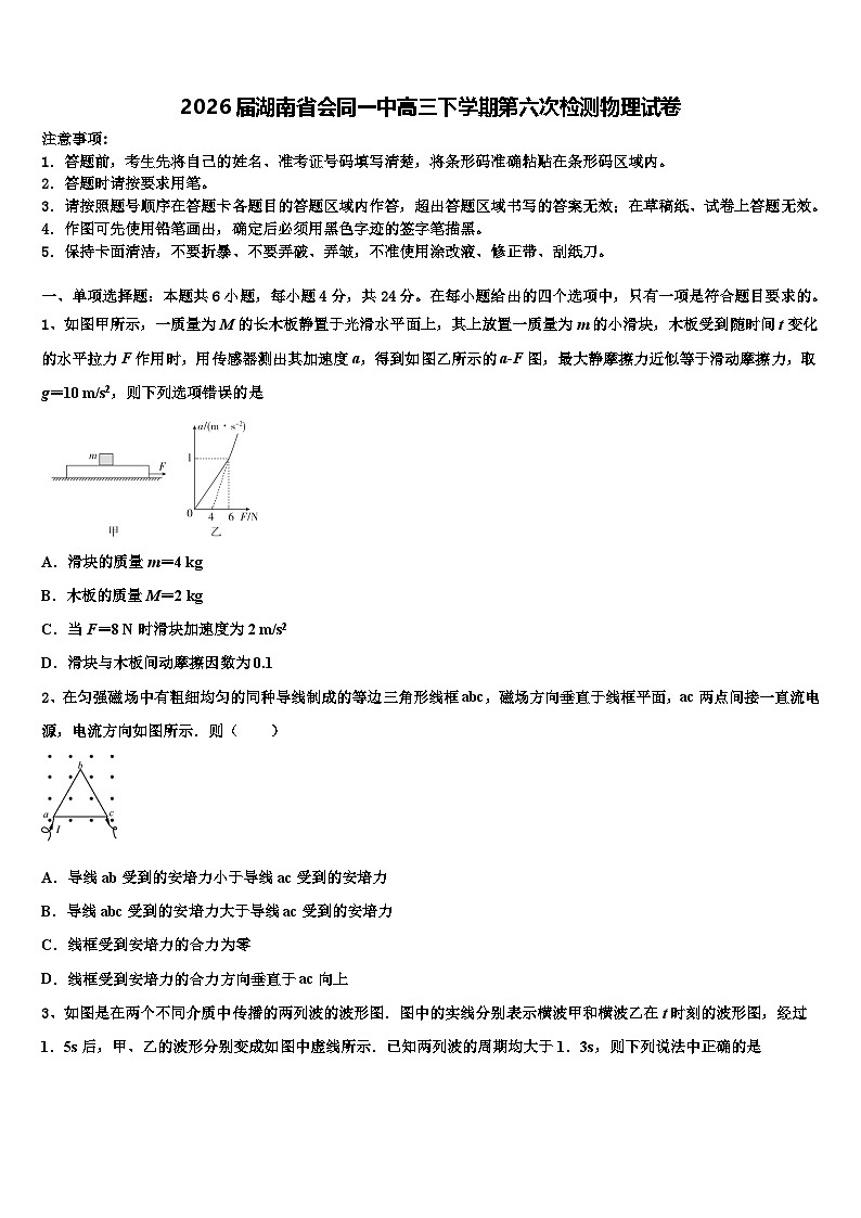 2026届湖南省会同一中高三下学期第六次检测物理试卷含解析第1页
