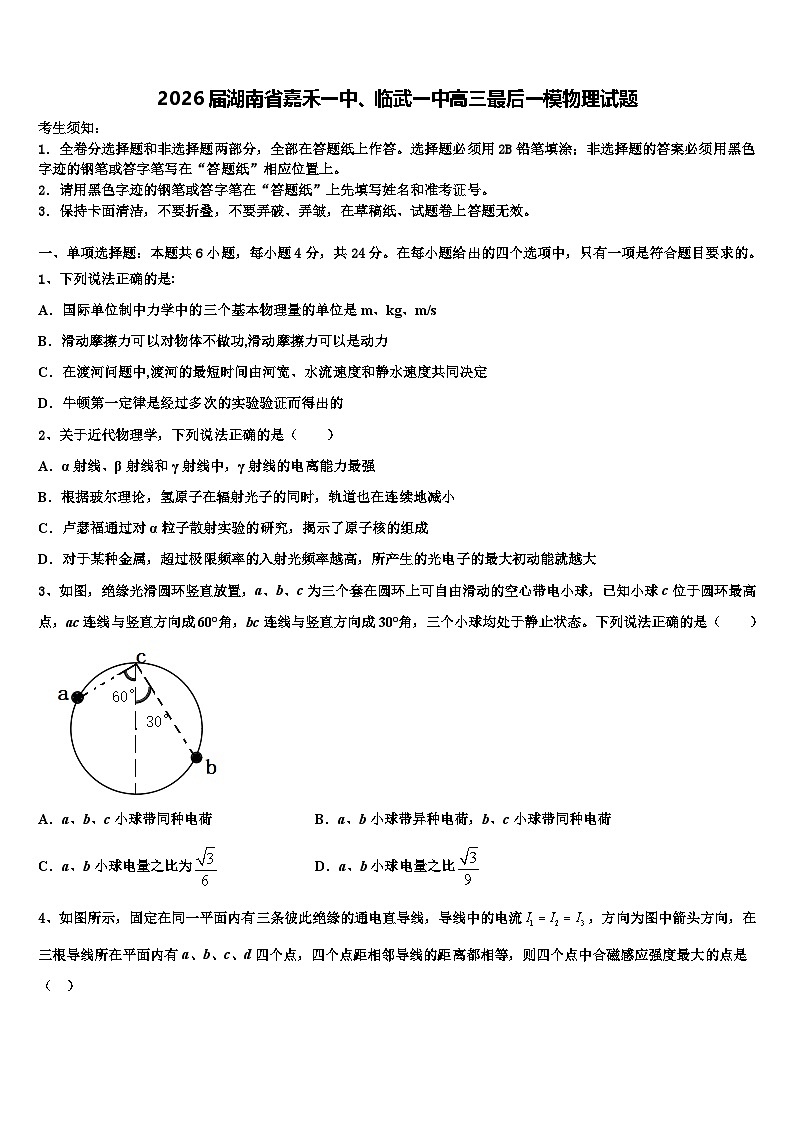 2026届湖南省嘉禾一中、临武一中高三最后一模物理试题含解析第1页