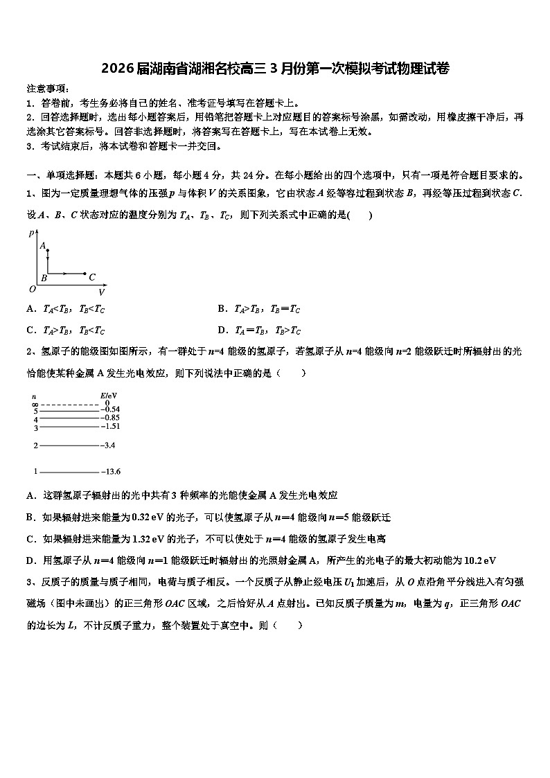 2026届湖南省湖湘名校高三3月份第一次模拟考试物理试卷含解析2第1页
