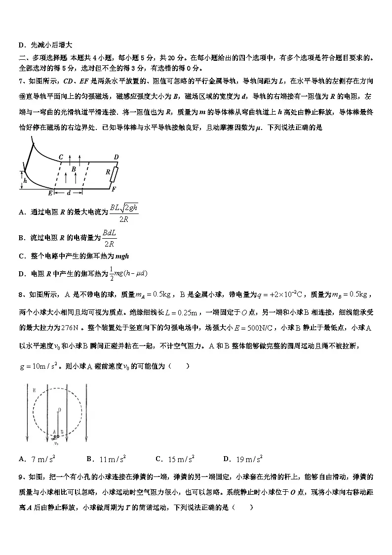 2026届湖南省浏阳一中、株洲二中等湘东六校高三下学期联合考试物理试题含解析第3页