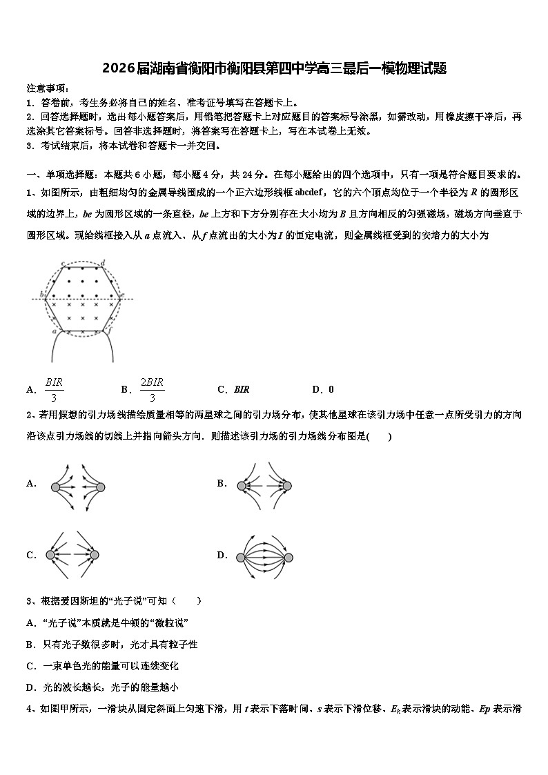 2026届湖南省衡阳市衡阳县第四中学高三最后一模物理试题含解析第1页