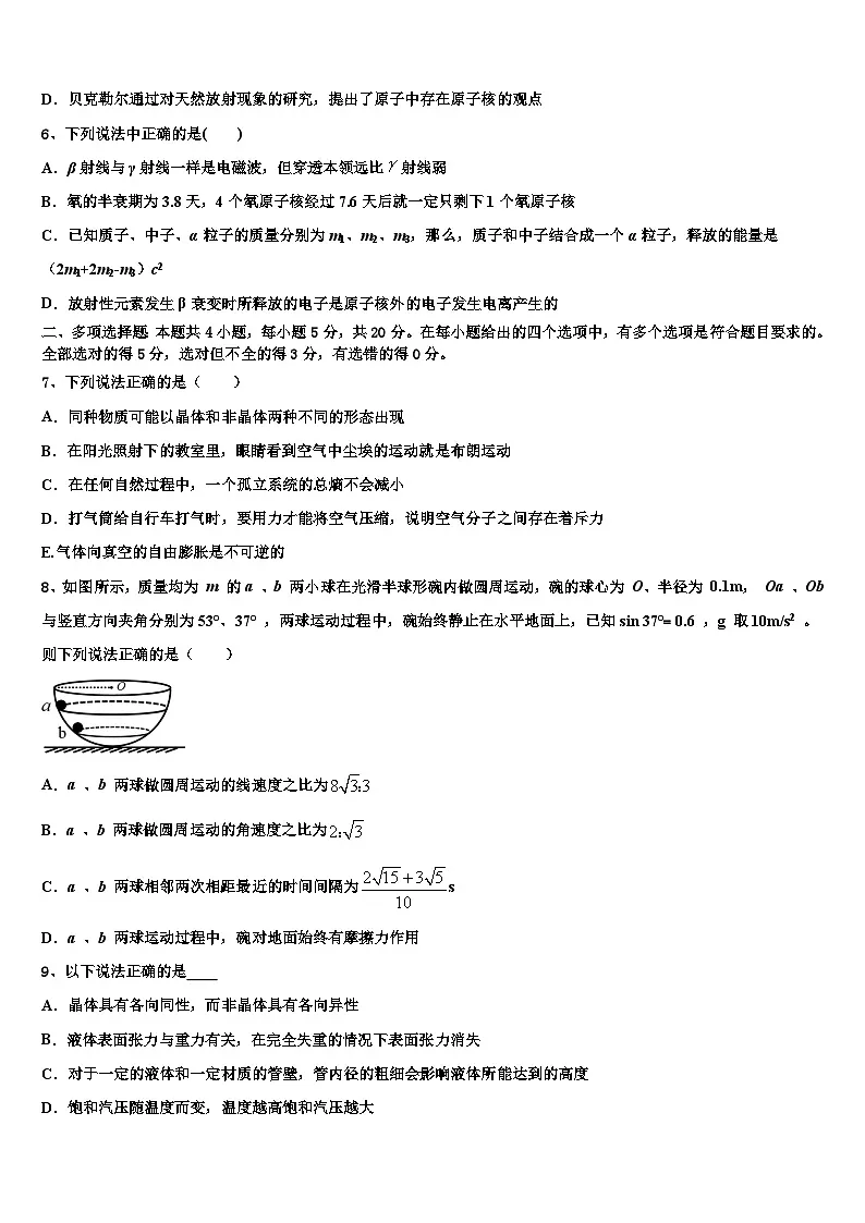 2026届湖北省枝江市部分高中高三下学期第五次调研考试物理试题含解析第3页
