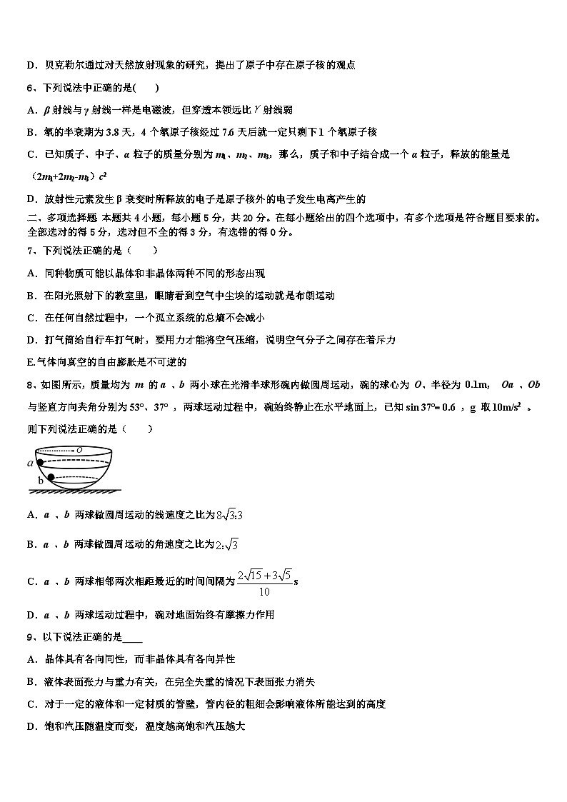 2026届湖北省枝江市部分高中高三下学期第五次调研考试物理试题含解析第3页