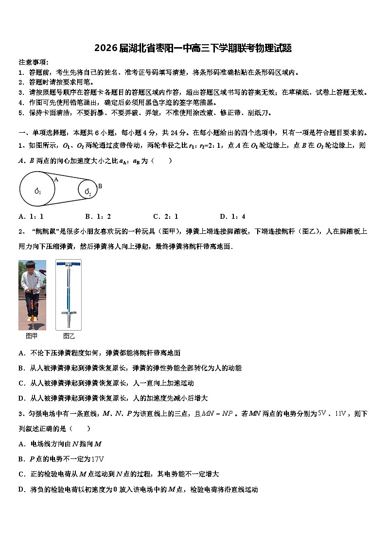 2026届湖北省枣阳一中高三下学期联考物理试题含解析第1页