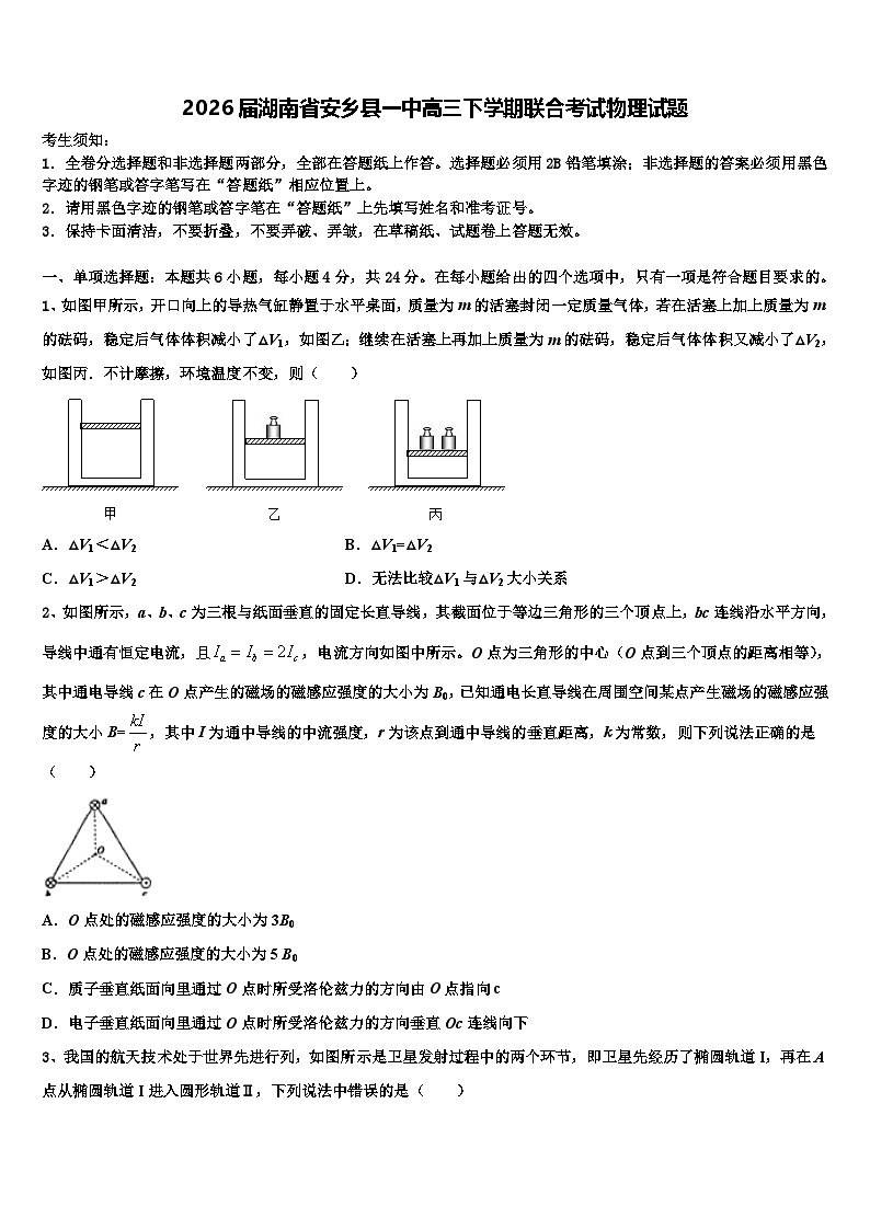 2026届湖南省安乡县一中高三下学期联合考试物理试题含解析第1页