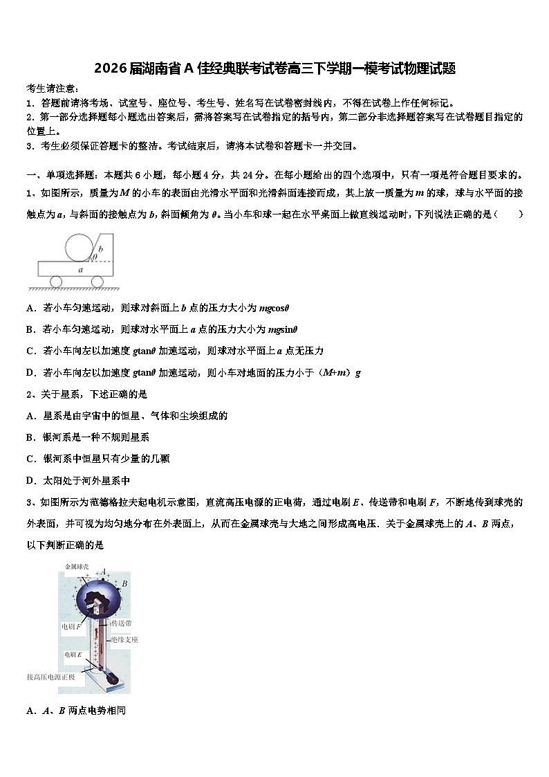 2026届湖南省A佳经典联考试卷高三下学期一模考试物理试题含解析第1页