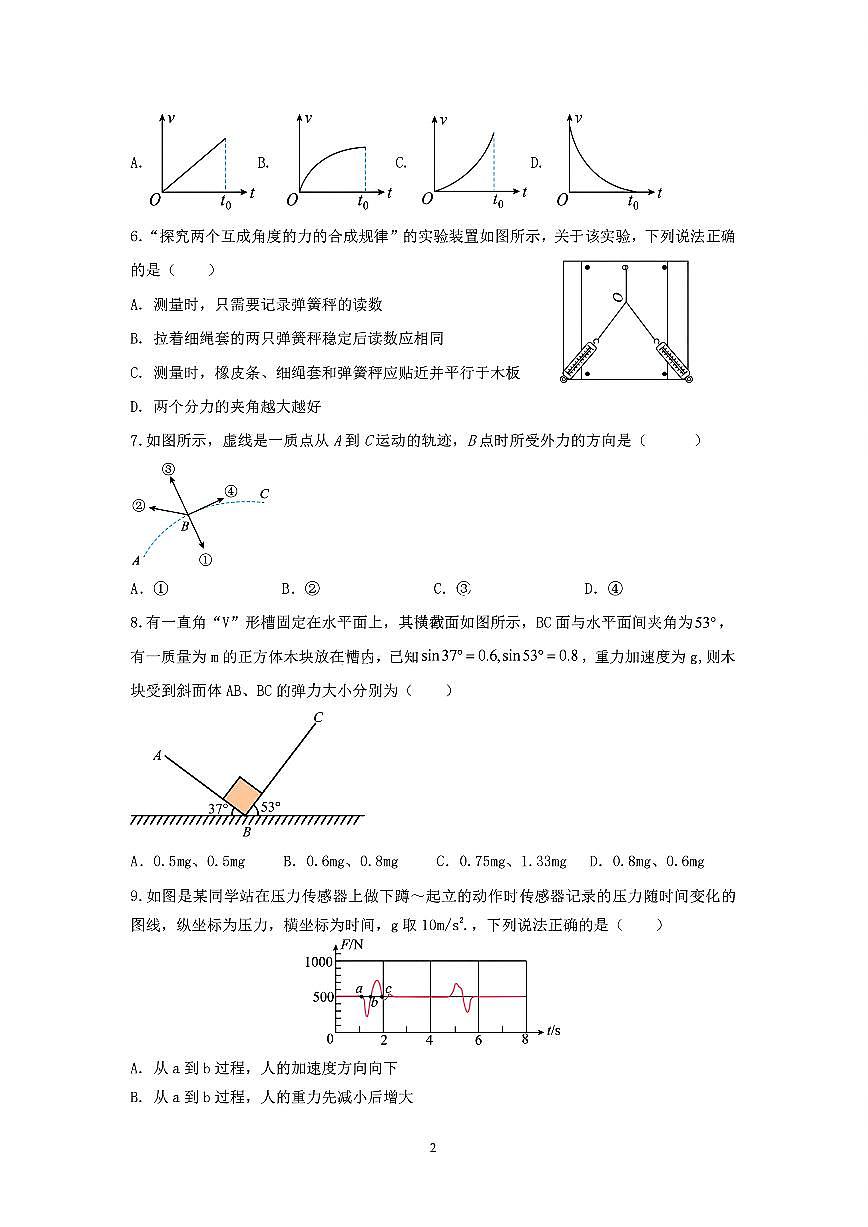 江苏省盐城市五校联考2024-2025学年高一上学期12月月考物理试卷（无答案）第2页