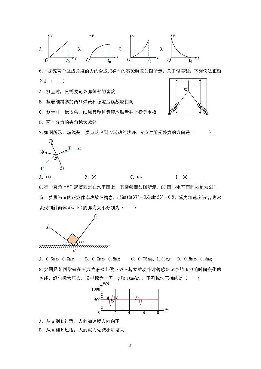 江苏省盐城市五校联考2024-2025学年高一上学期12月月考物理试卷（无答案）第2页