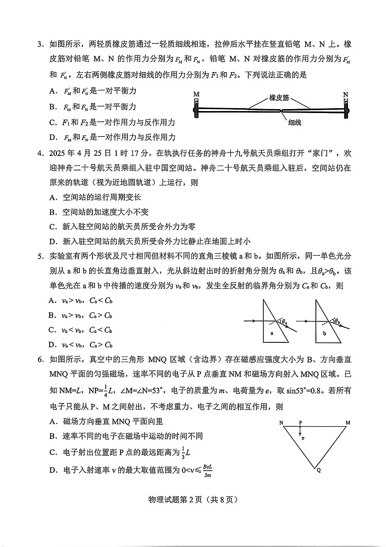 2026届云南省普通高中学业水平选择性考试调研测试物理试题第2页