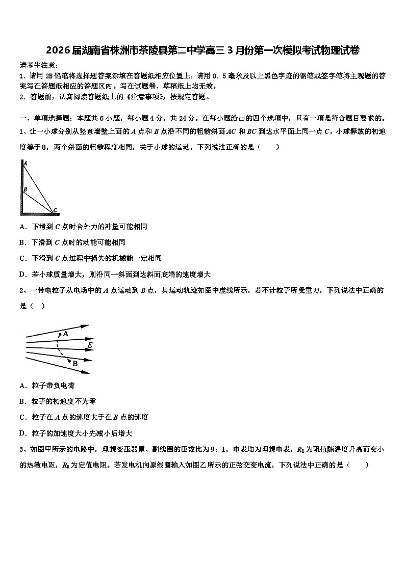 2026届湖南省株洲市茶陵县第二中学高三3月份第一次模拟考试物理试卷含解析第1页