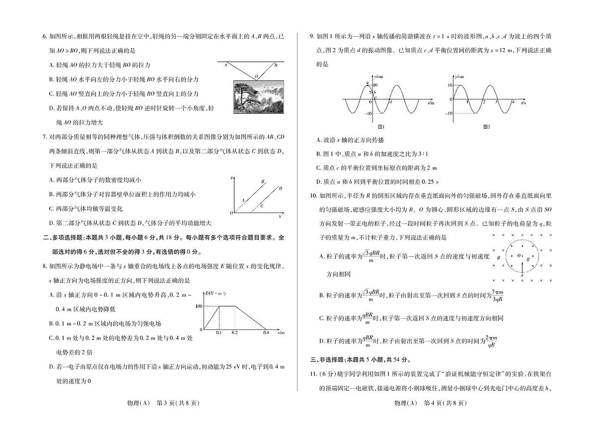 物理(A)高三四省联考第2页